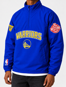 Pro Standard Golden State Warriors royal blue pre-game zip wind jacket with team logo and design details.