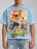 Men’s Rebel Denim 'Born' Oversized French Terry T-shirt in Blue