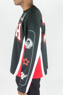 Rebel Minds Faith 32 black air mesh long sleeve shirt with breathable fabric and athletic fit, displayed on a hanger.