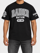 Black Pro Standard Las Vegas Raiders City Arch T-Shirt with team logo and graphic design on front.