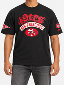 Black Pro Standard San Francisco 49ers 'Best Of' drop shoulder T-shirt with team logo and graphic design on front.