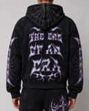 RARE PEACE 'The End' All Over Print Oversized Zip-Up Rhinestone Hoodie in Black