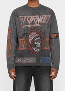 STORM88 LAGO Washed Long Sleeve Regular Graphic Fit Tee In Grey ST8-023