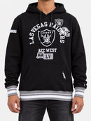 Black Las Vegas Raiders 'Area Code' hoodie by Pro Standard with team logo and bold design, shown on a hanger.