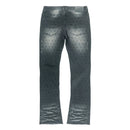 Black wash rhinestone jeans on a white background. By Fresh N Fitted.