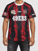 Pro Standard San Francisco 49ers Ultras poly all-over print T-shirt in red and black, featuring team logo and bold design.