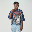 TAKER 'Fast Lane' Cropped Terry T-Shirt W/ Rhinestones (Navy) T5212
