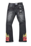 BLACK LIGHT Kids 'Fiery' Rhinestone Flare Fit Denim in Black
