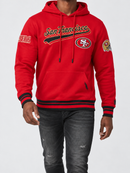 Red San Francisco 49ers Script Tail hoodie by Pro Standard, featuring team logo and comfortable hoodie design.