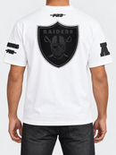 Pro Standard Las Vegas Raiders Blackout Drop Shoulder T-Shirt in white with Raiders logo and drop shoulder design.