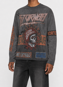 STORM88 LAGO Washed Long Sleeve Regular Graphic Fit Tee In Grey ST8-023