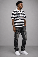 Majestik 'Athletic Team' Rhinestone Rugby Patched Polo Shirt In Black