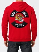 Red Pro Standard San Francisco 49ers hoodie with "Born For Sport" graphic, featuring team logo and comfortable hoodie design.