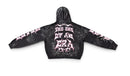 RARE PEACE 'The End' All Over Print Oversized Zip-Up Rhinestone Hoodie in Black