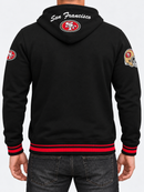 Black Pro Standard San Francisco 49ers hoodie with team badge logo on the front, featuring a cozy hood and long sleeves.