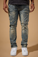 Men's Jordan Craig Geo Storm straight fit denim jeans in desert blue, showcasing the denim fabric and fit.