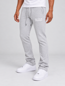 Men's SYIP See You In Paradise heavyweight flared sweatpants in heather grey with thigh logo, stacked style and relaxed fit.