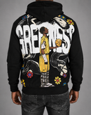 Black Frost Originals hoodie with "Can't Rush Greatness" graphic, featuring a comfortable fit and stylish design.