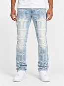 Focus Multilayer Stone Stacked Rhinestone Denim in Ice Blue, stylish denim jeans with rhinestone embellishments.