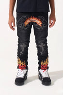 BLACK LIGHT Kids 'Fiery' Rhinestone Flare Fit Denim in Black
