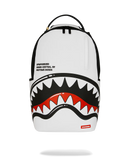 Shark-themed backpack with black, white, and red design on a white background By Fresh N Fitted