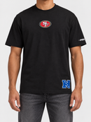 Black Pro Standard San Francisco 49ers Wingspan Drop Shoulder T-Shirt featuring team logo and graphic design.