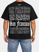 Black Pro Standard San Francisco 49ers Billboard LCH drop shoulder T-shirt with team logo and graphic design.