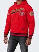 Red San Francisco 49ers Script Tail hoodie by Pro Standard, featuring the team logo and classic hoodie design.