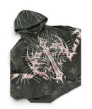 RARE PEACE 'The End' All Over Print Oversized Zip-Up Rhinestone Hoodie in Black
