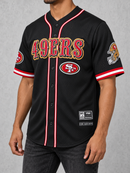 Black Pro Standard San Francisco 49ers classic mesh button-down jersey, featuring team logo and NFL branding.