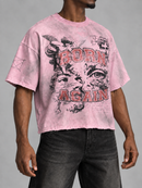 BKYS Mens ‘Born Again' Oversized Cropped T-Shirt in Pink