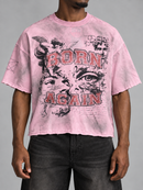 BKYS Mens ‘Born Again' Oversized Cropped T-Shirt in Pink