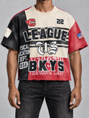 BKYS Mens ‘League’ Oversized Cropped T-Shirt in Black/Multi
