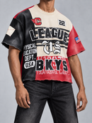 BKYS Mens ‘League’ Oversized Cropped T-Shirt in Black/Multi