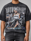 BKYS Mens ‘Motor Sport' Oversized Cropped T-Shirt in Black
