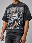BKYS Mens ‘Motor Sport' Oversized Cropped T-Shirt in Black