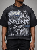 BKYS Mens ‘Saint’ Oversized Cropped T-Shirt in Black