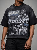 BKYS Mens ‘Saint’ Oversized Cropped T-Shirt in Black