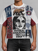 BKYS Mens ‘Chaos Dept' Oversized Cropped T-Shirt in Red/White