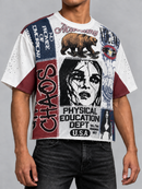 BKYS Mens ‘Chaos Dept' Oversized Cropped T-Shirt in Red/White