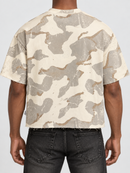 BKYS Mens ‘Global King' Oversized Cropped T-Shirt in Cream Camo