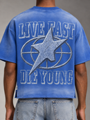 BKYS Mens ‘Ice Cream' Oversized Cropped T-Shirt in Blue