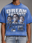 BKYS Mens ‘Ice Cream' Oversized Cropped T-Shirt in Blue
