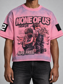 BKYS Mens ‘None Of Us Are Free' Oversized Cropped T-Shirt in Morning Glory