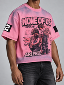 BKYS Mens ‘None Of Us Are Free' Oversized Cropped T-Shirt in Morning Glory