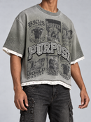 BKYS Mens ‘World Hustle' Oversized Cropped T-Shirt in Grey