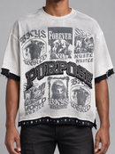 BKYS Mens ‘World Hustle' Oversized Cropped T-Shirt in White