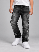 BLACK LIGHT Kids 'Applique' Slim Fit Denim in Black