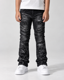 BLACK LIGHT Kids 'Distressed' Flare Fit Denim in Black