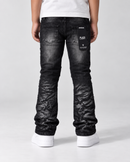 BLACK LIGHT Kids 'Distressed' Flare Fit Denim in Black